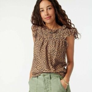 J. Crew Flutter-Sleeve Cotton-Silk Voile Top in Leopard Dot Size S Preppy Office